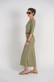 Pocket T-shirt Dress- Spanish Olive