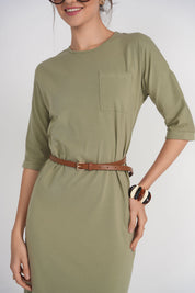 Pocket T-shirt Dress- Spanish Olive