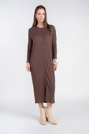 Dolman Sleeve Dress with Buttons- Milk Chocolate