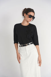 3-4 Sleeve Tee- 3D Floral Black