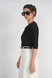 3-4 Sleeve Tee- 3D Floral Black