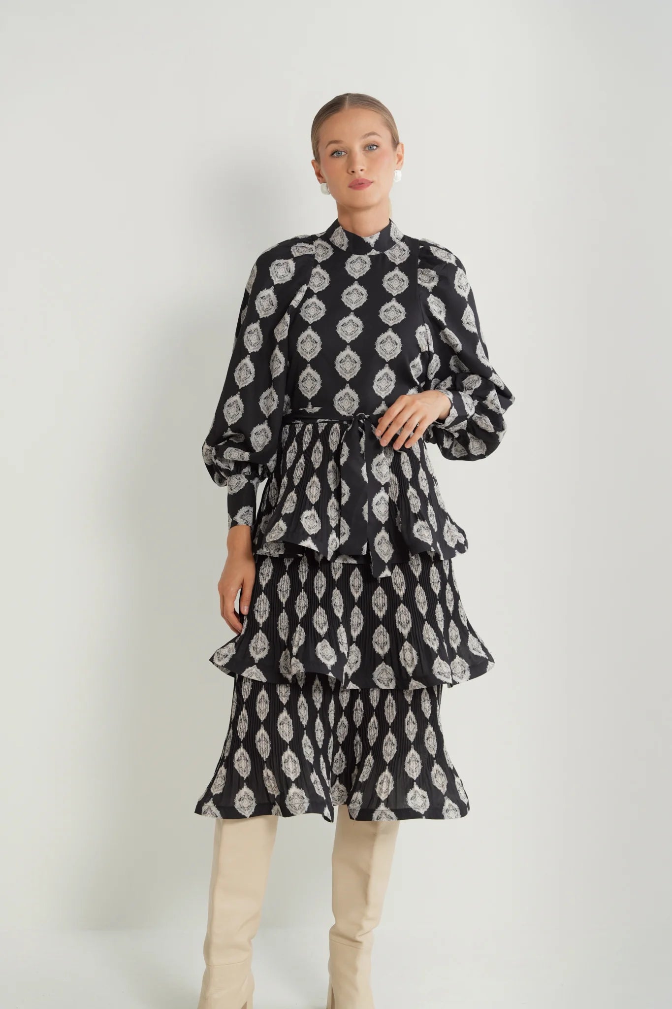Layered Pleated Midi Dress