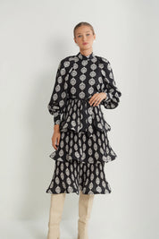 Layered Pleated Midi Dress