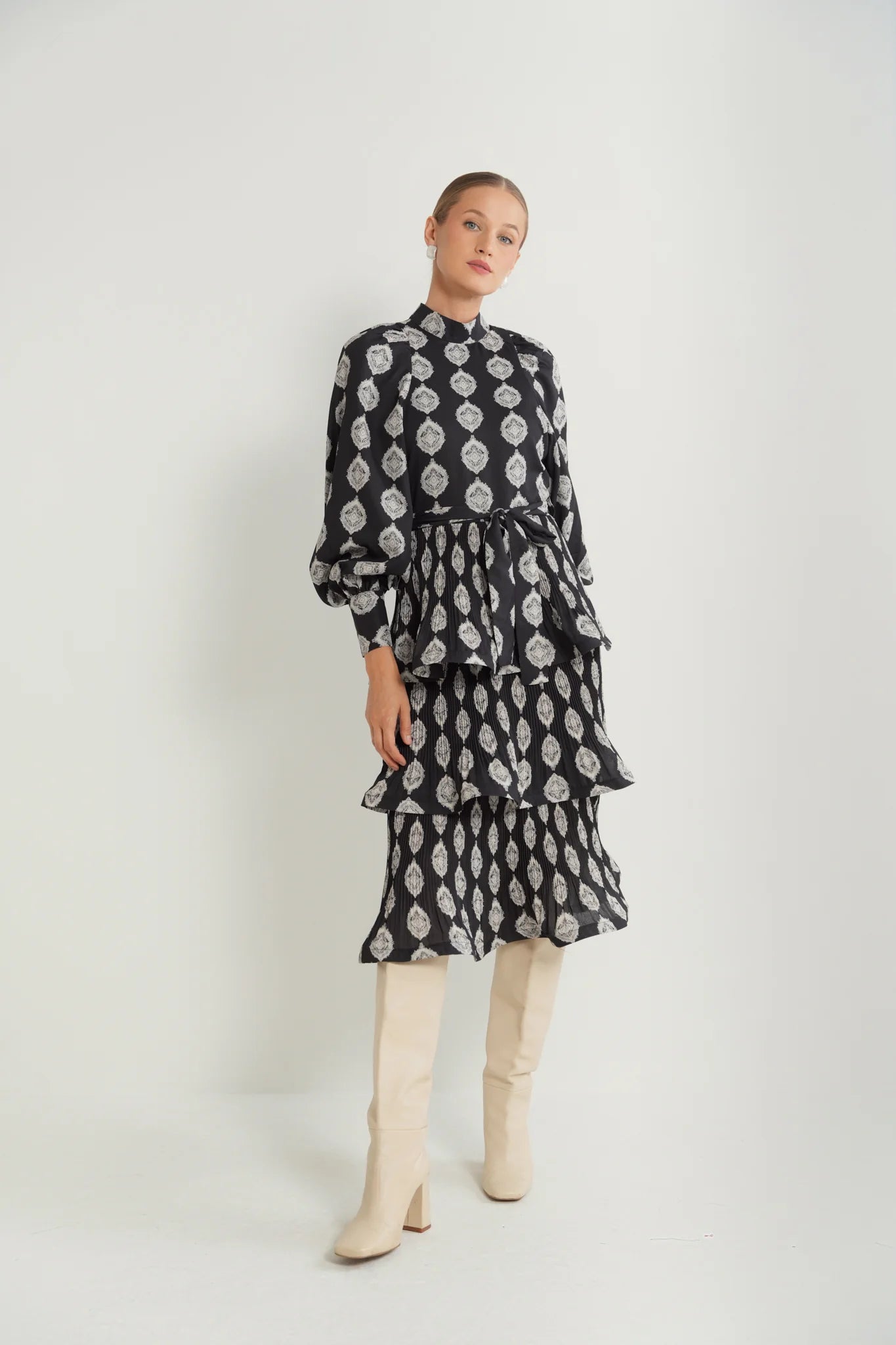 Layered Pleated Midi Dress