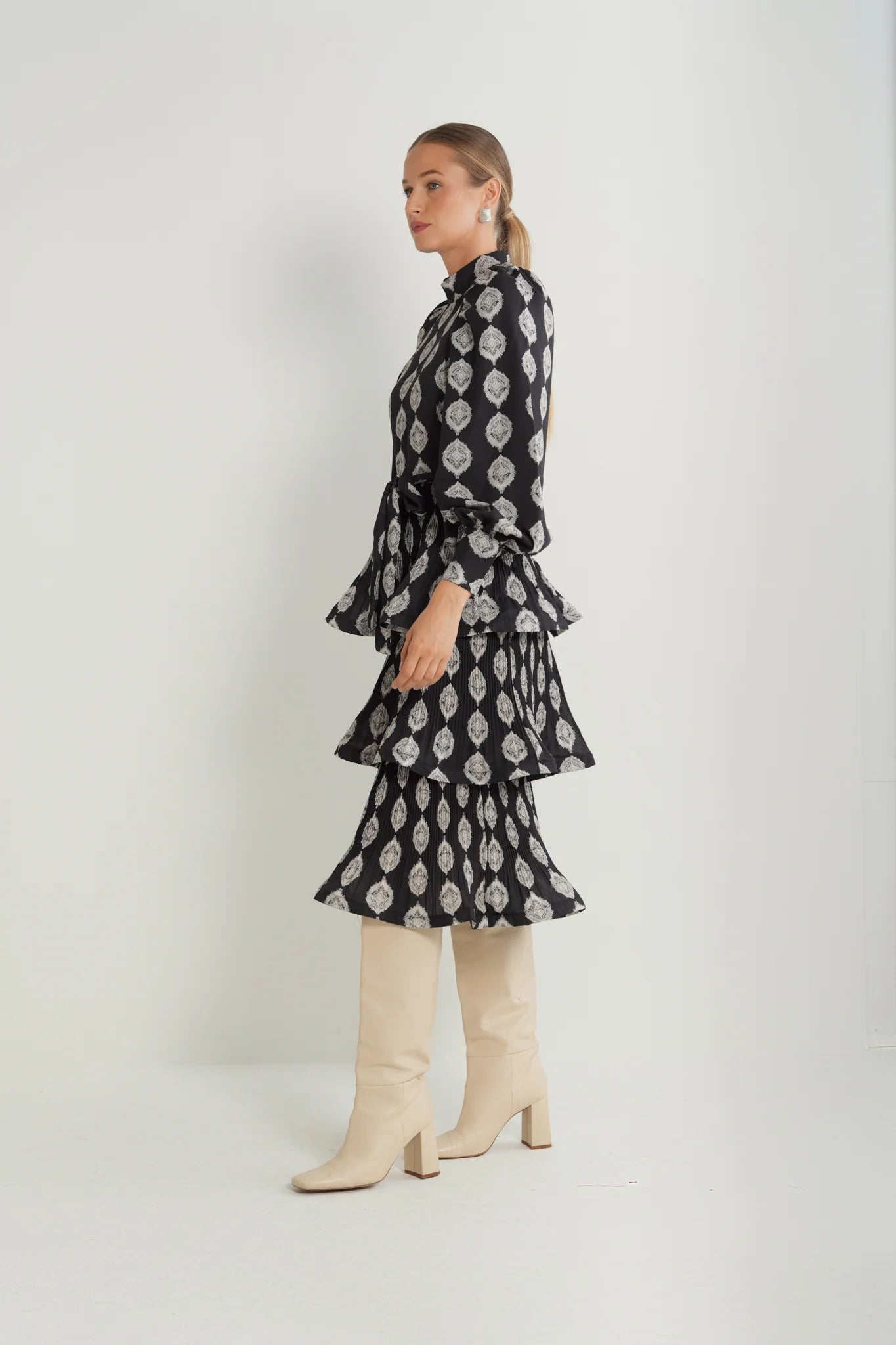 Layered Pleated Midi Dress
