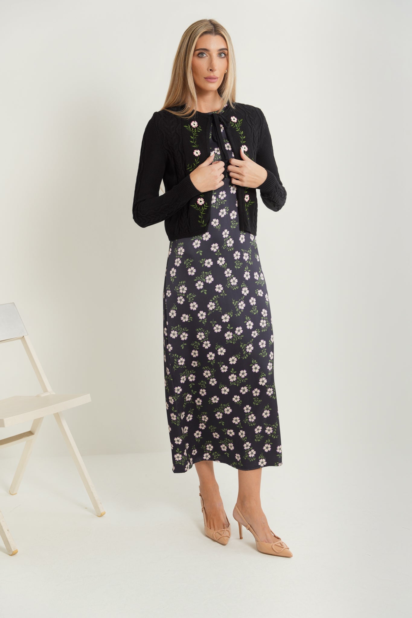 Printed Round Neck Slip Dress