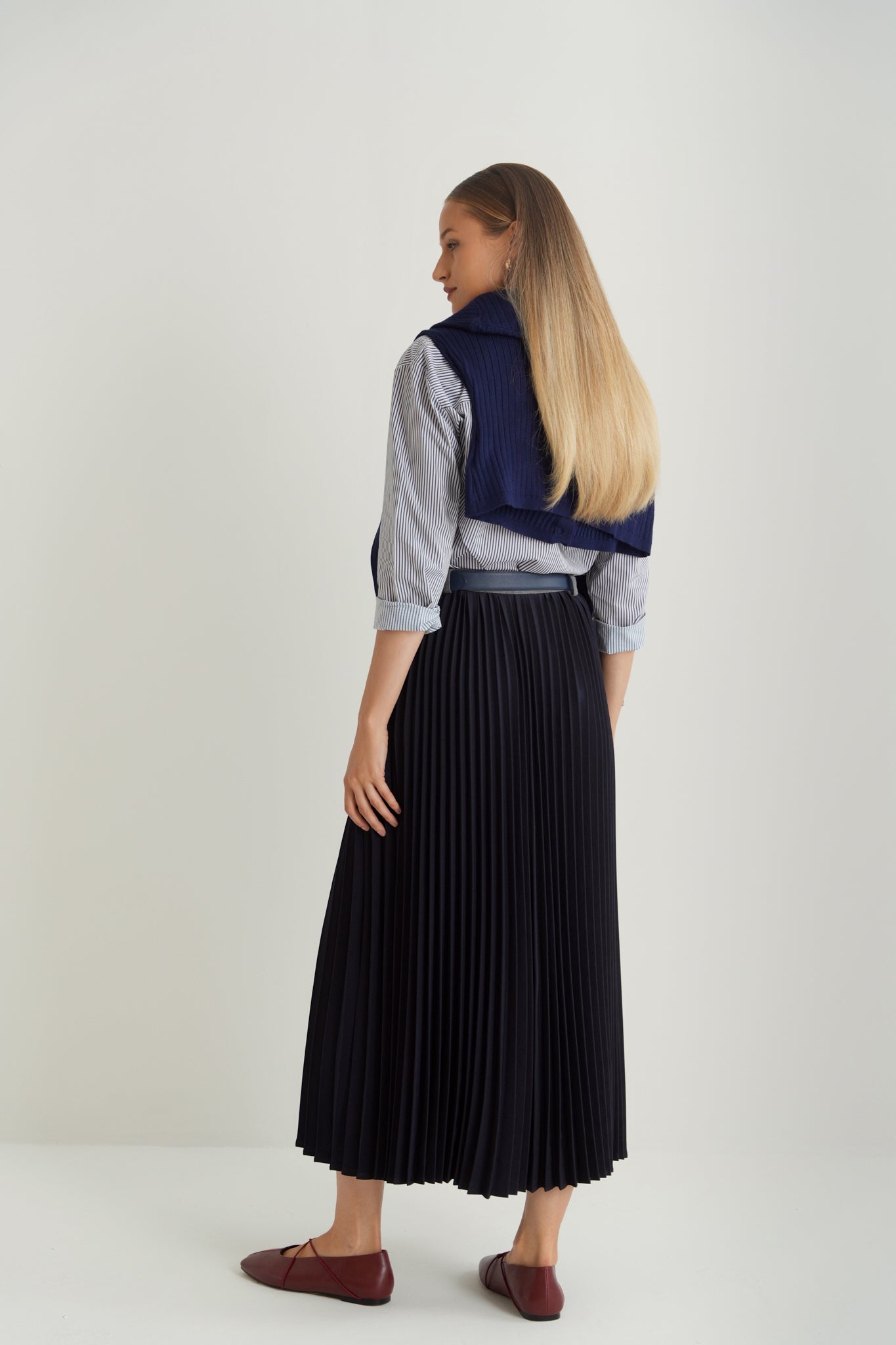 Mix Fabric Pleated Skirt