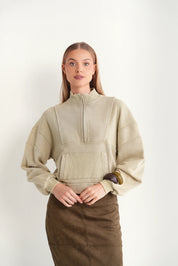 Wash Oversized Half Zip Semi Cropped Sweater
