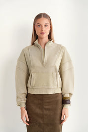 Wash Oversized Half Zip Semi Cropped Sweater