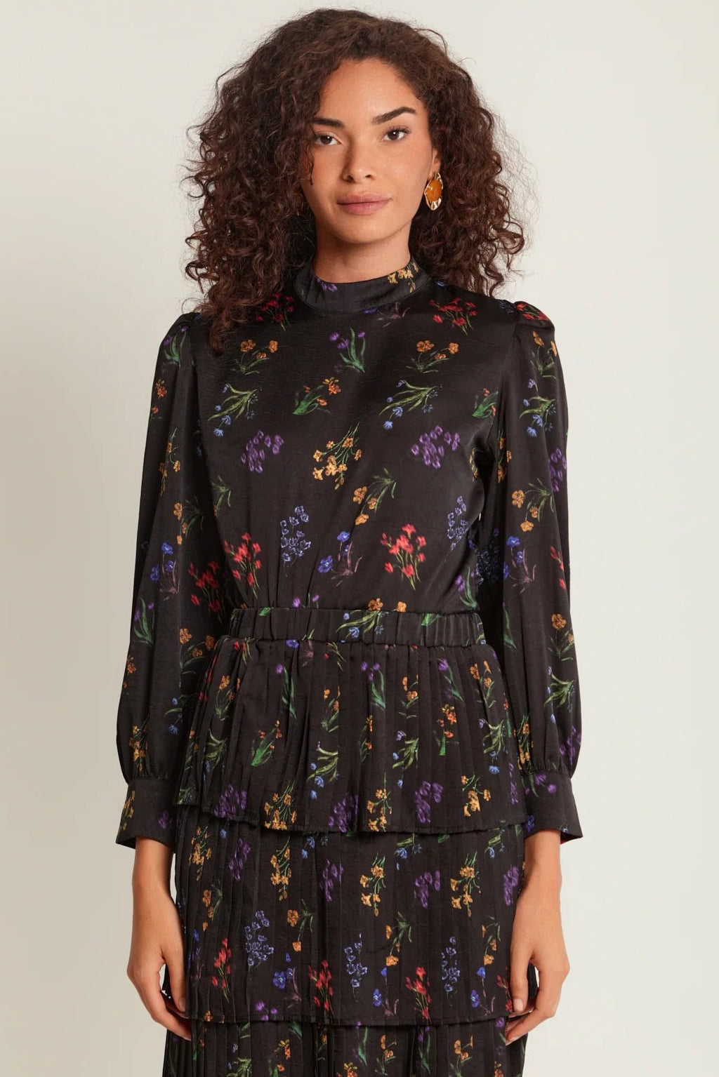 Stand Collar Print Blouse