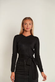 Knit Mock Wrap Tie Top