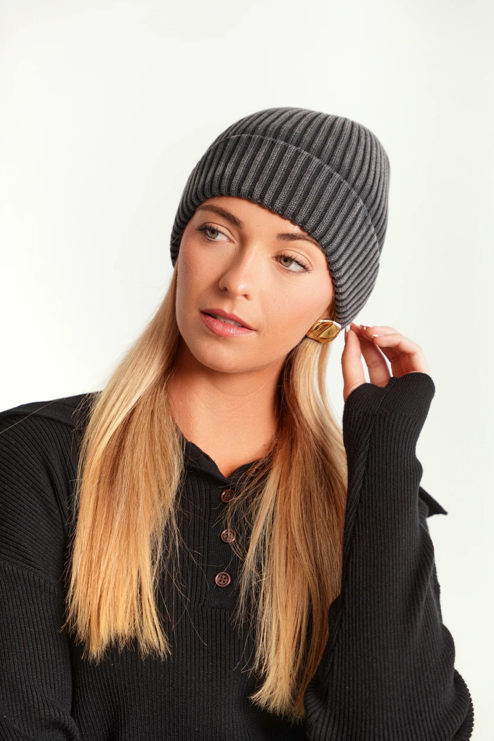 Rib Knit Button High Neck Sweater