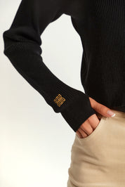 Rib Knit Button High Neck Sweater