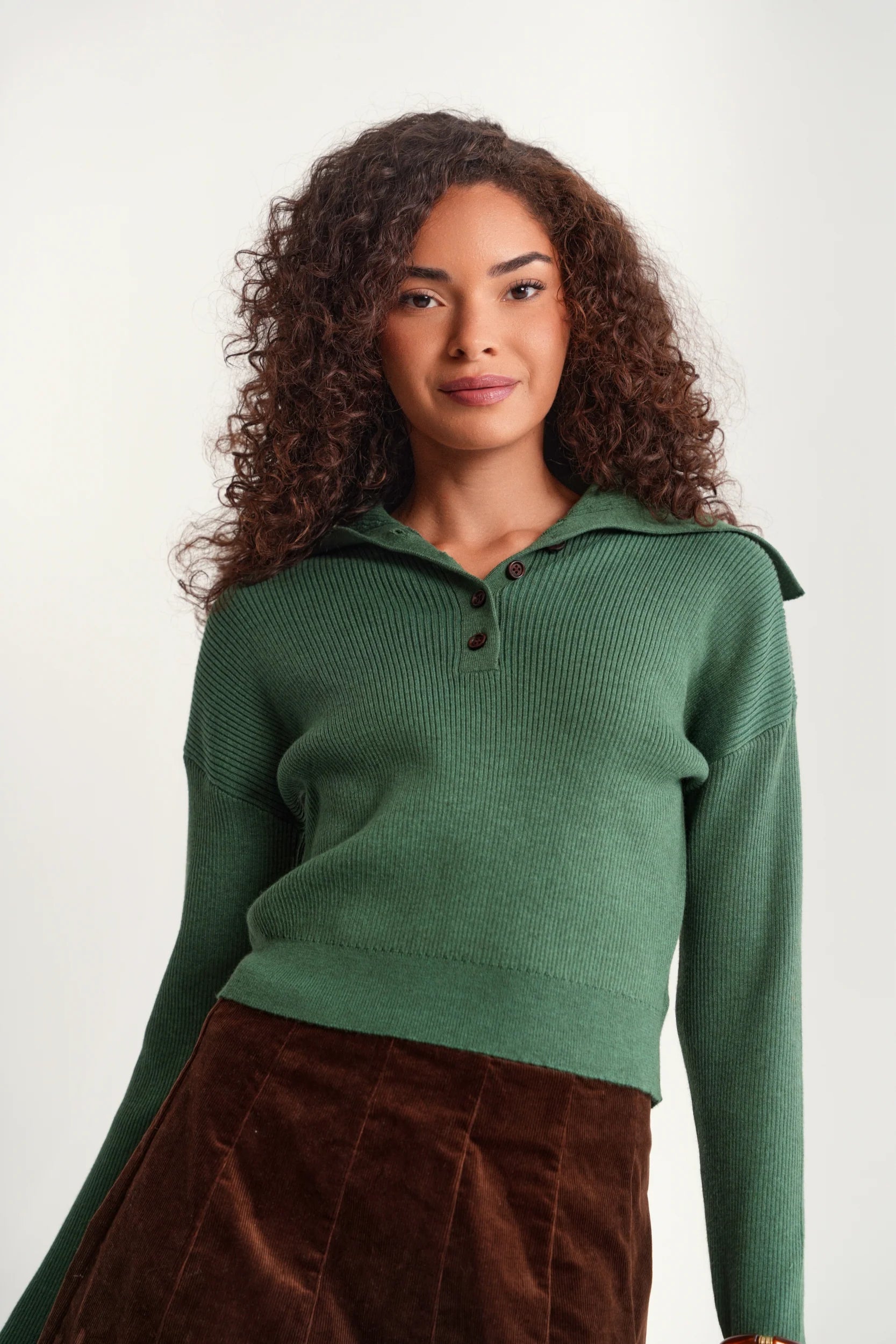 Rib Knit Button High Neck Sweater