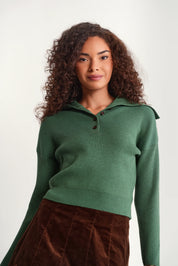 Rib Knit Button High Neck Sweater