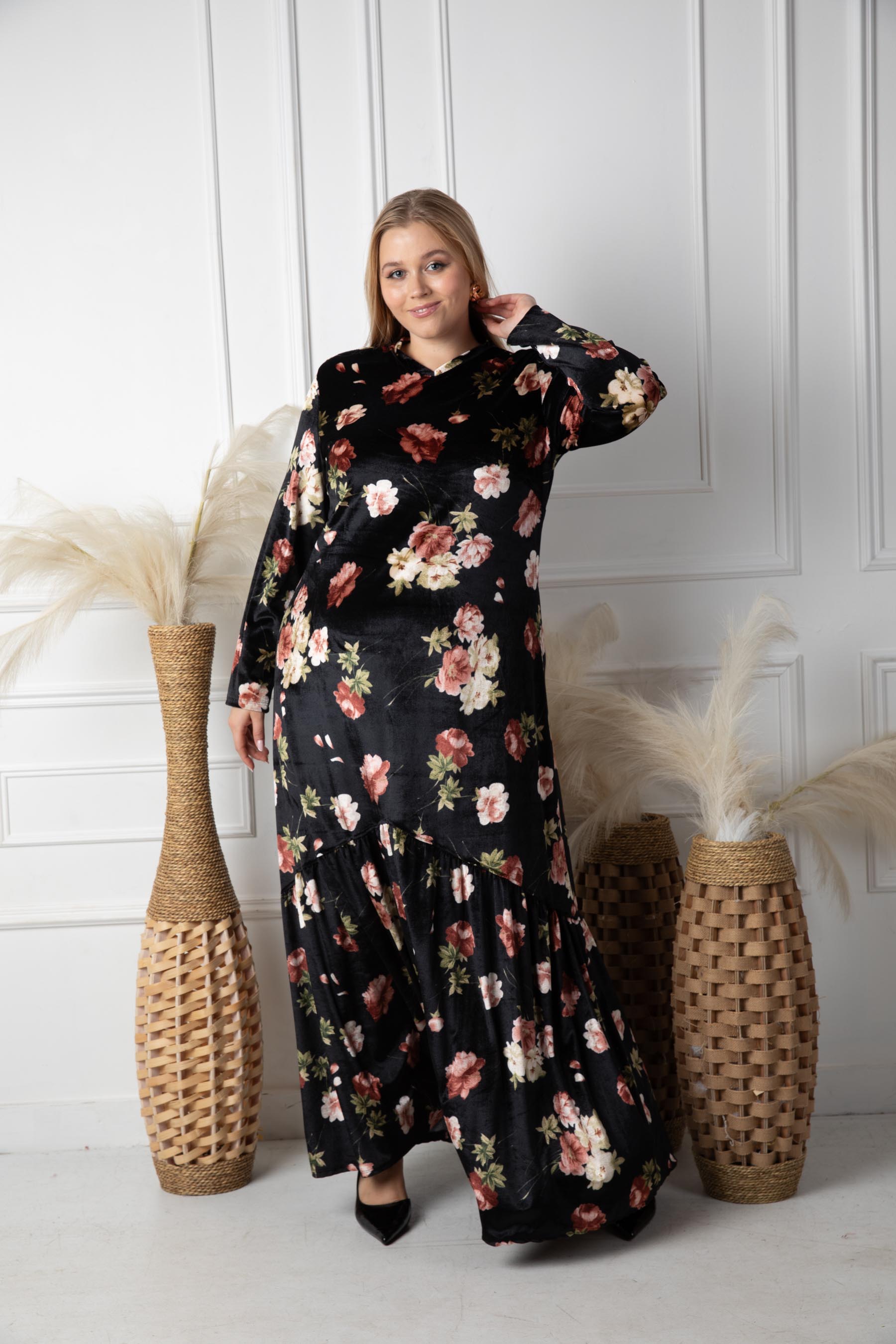 LIZ DRESS PLUS - BLACK/IVORY FLORAL