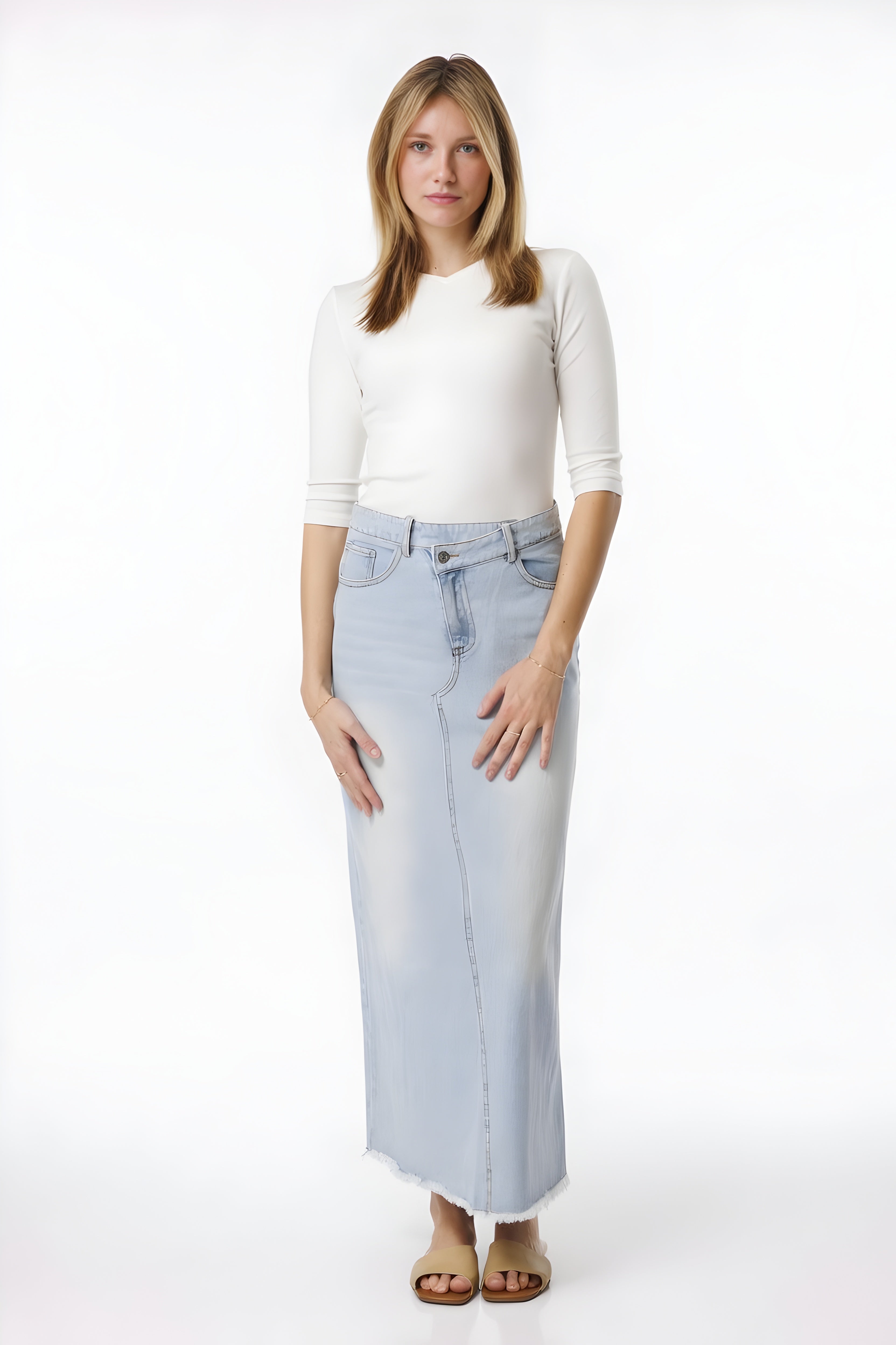 ASYMMETRICAL FLY DENIM SKIRT (25SM16)
