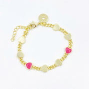 Enamel Heart Cuban Bracelet - Pink