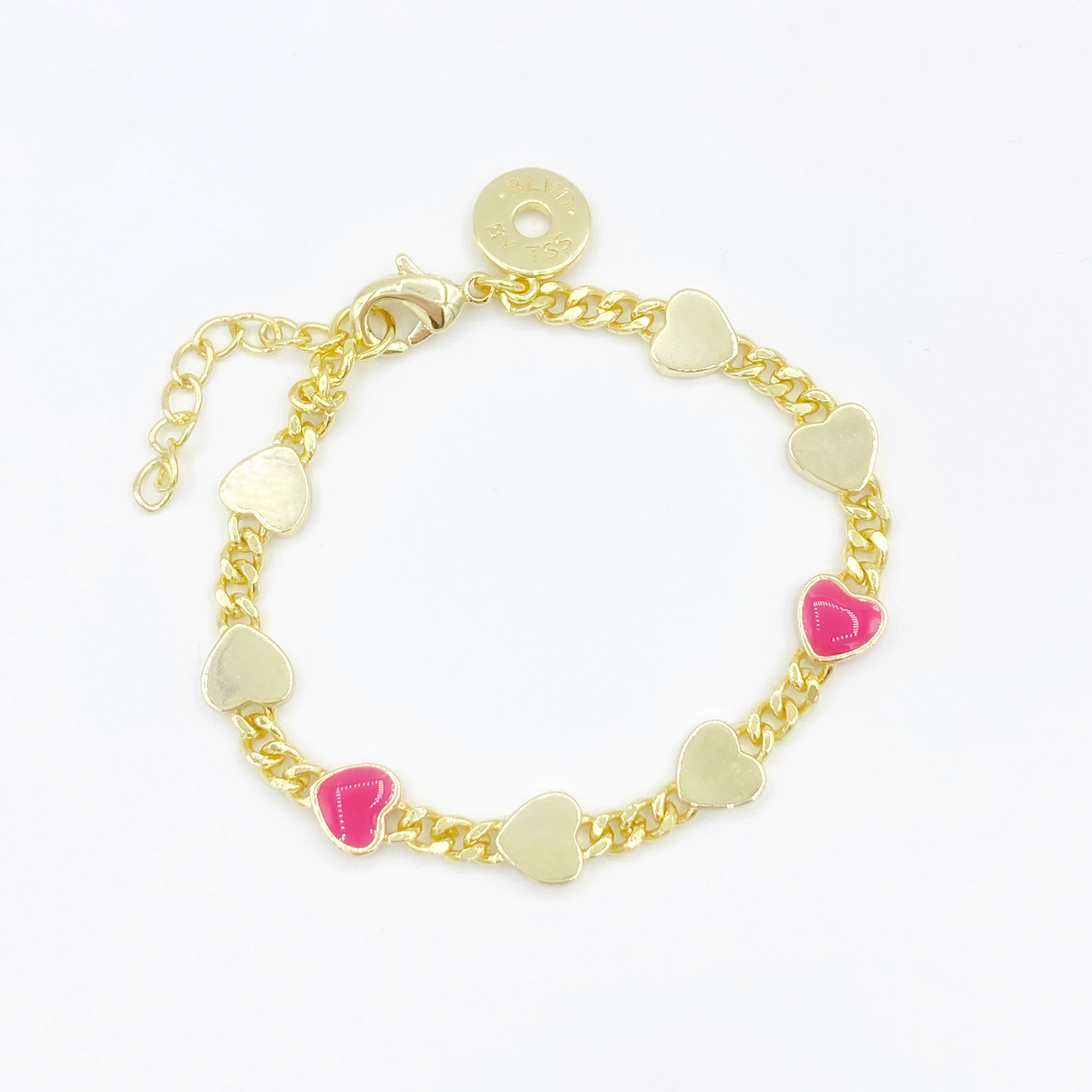 Enamel Heart Cuban Bracelet - Pink