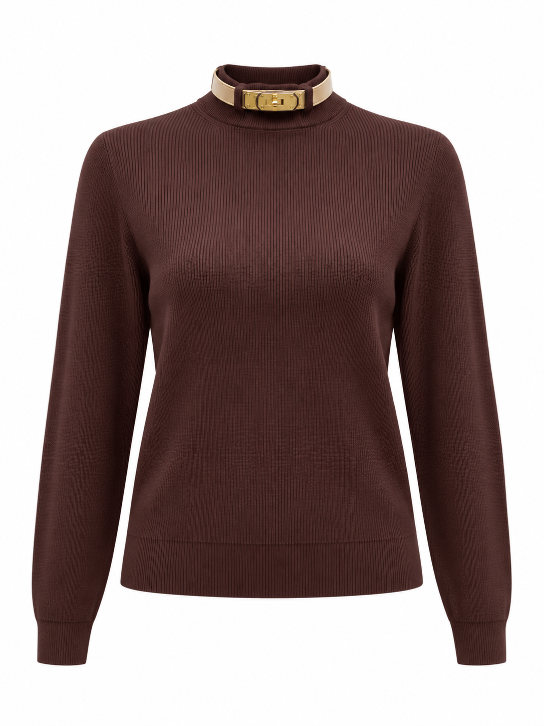 Buckle Collar Mock Neck Knit Sweater