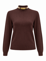 Buckle Collar Mock Neck Knit Sweater