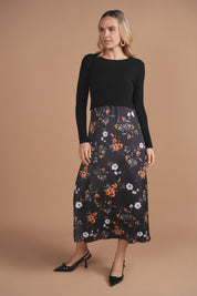 Bliss Combo Slip Dress Black Floral