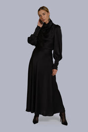 Cowl Neck Silk Blouse Black