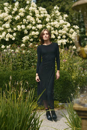 MESH RUCHED SIDE DETAIL DRESS