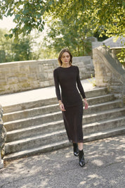 MESH RUCHED SIDE DETAIL DRESS