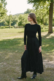 CONTRAST FABRICS MAXI DRESS