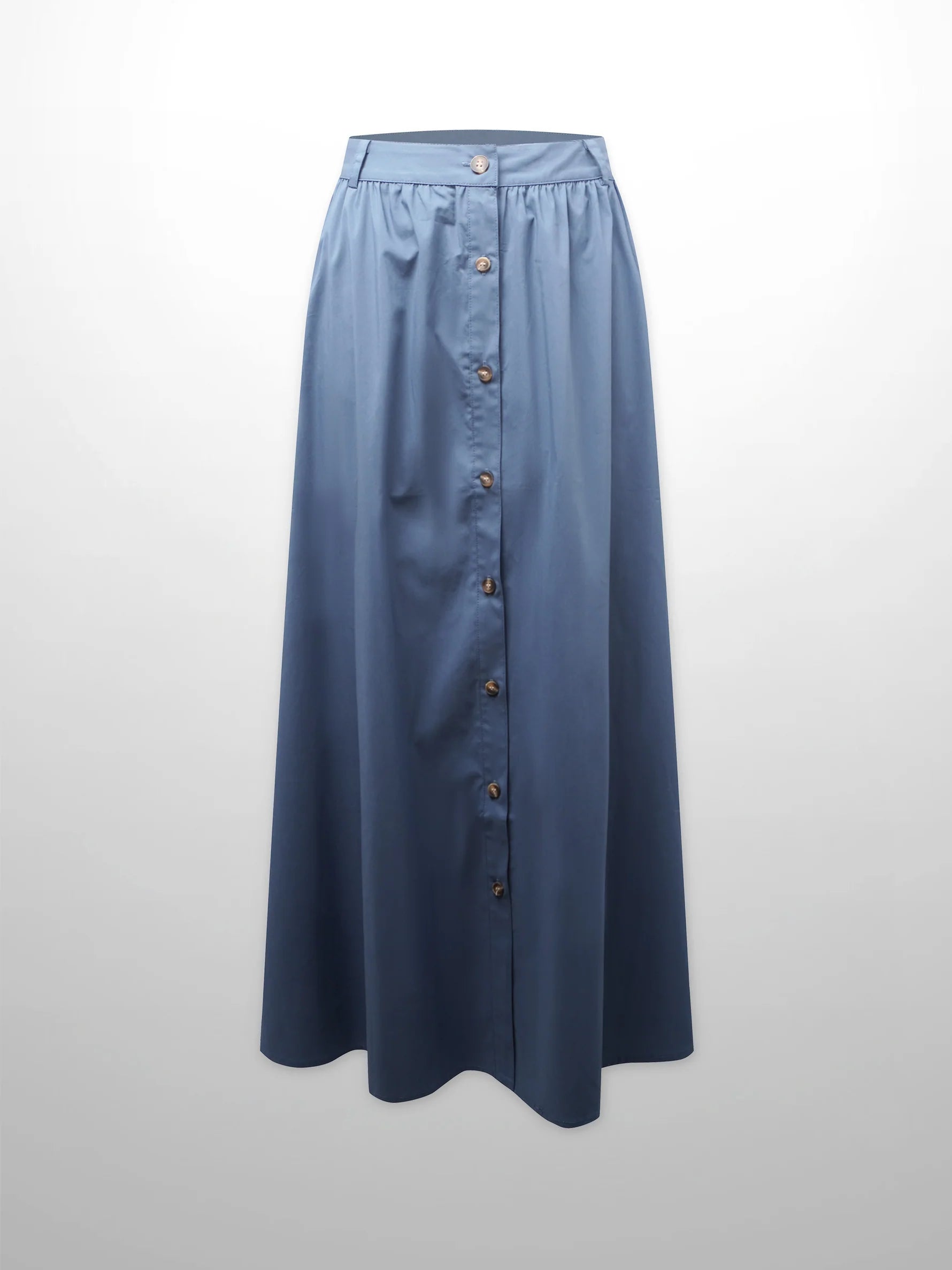 Button Down Cotton Blend Skirt-Denim Blue