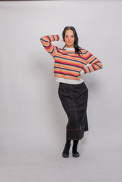 25647- OPEN WEAVE STRIPED SWEATER