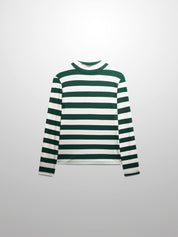 Striped Ribbed Turtleneck-Emerald/Cream