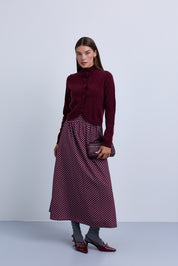 Polka dot subtly gathered waist skirt