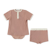 Short Sleeve Color Block Ribbed Set