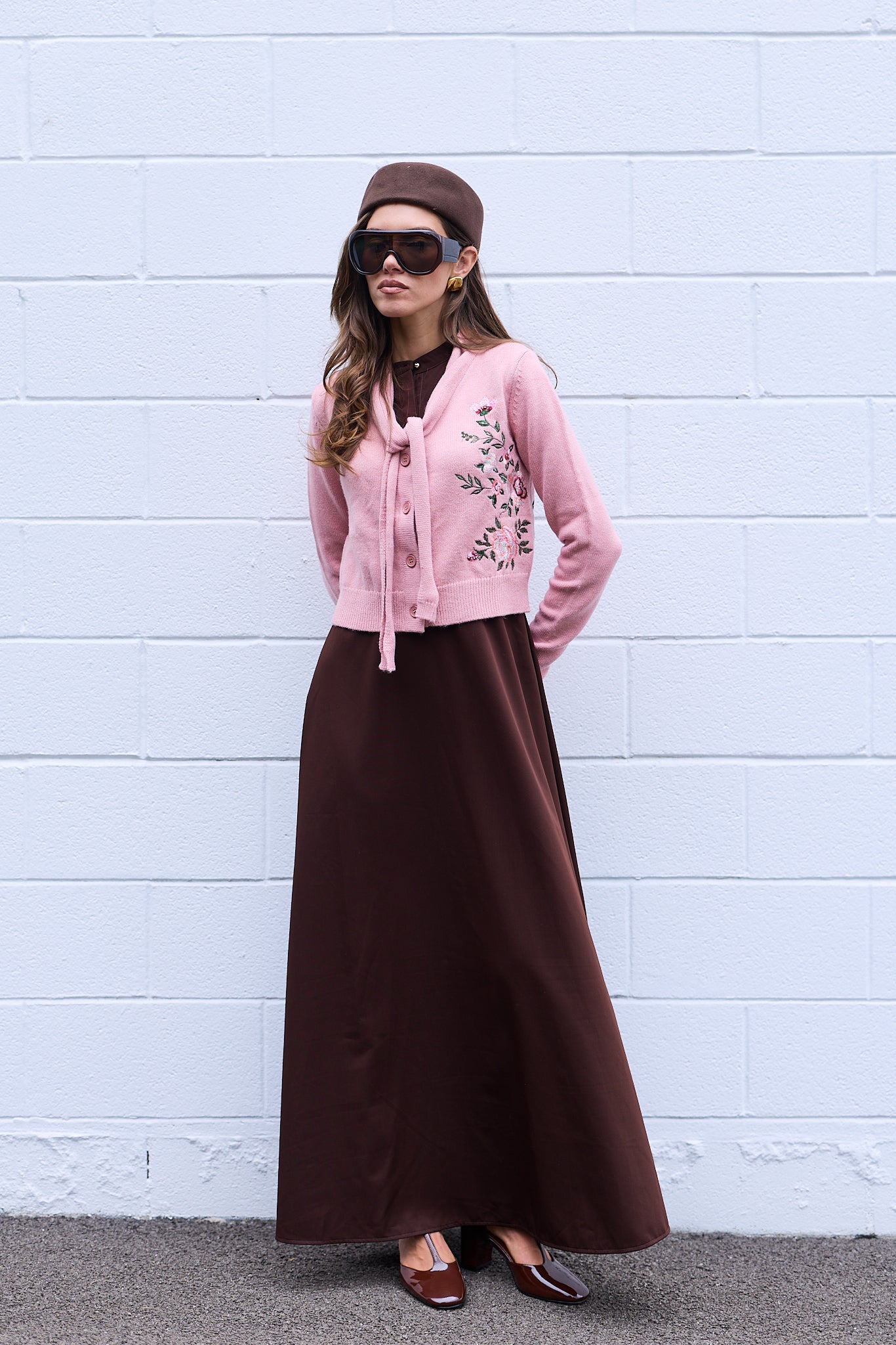 Aline Maxi Dress with Taffeta Fold Down Collar