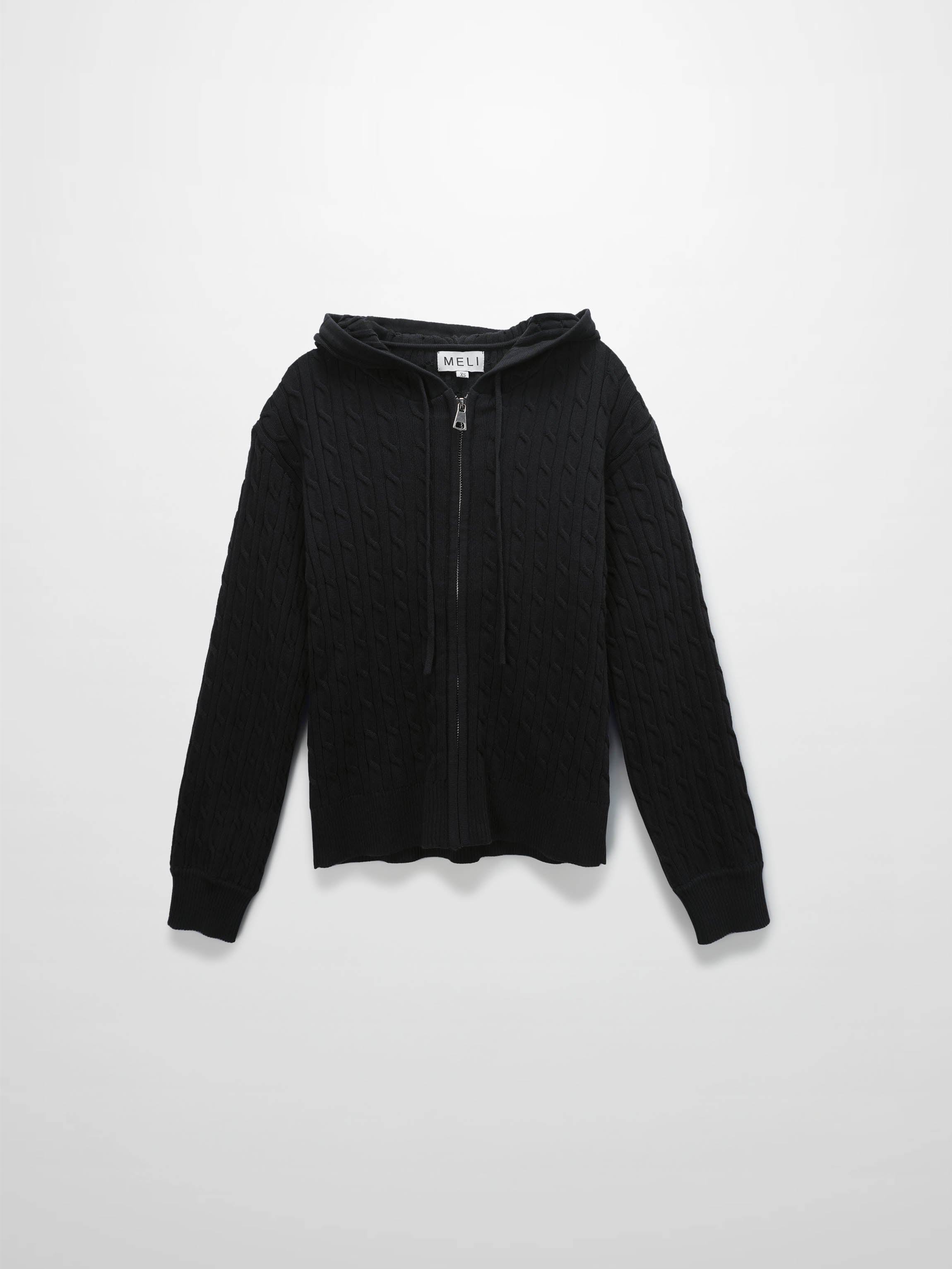 Zip Up Cable Hoodie-Black