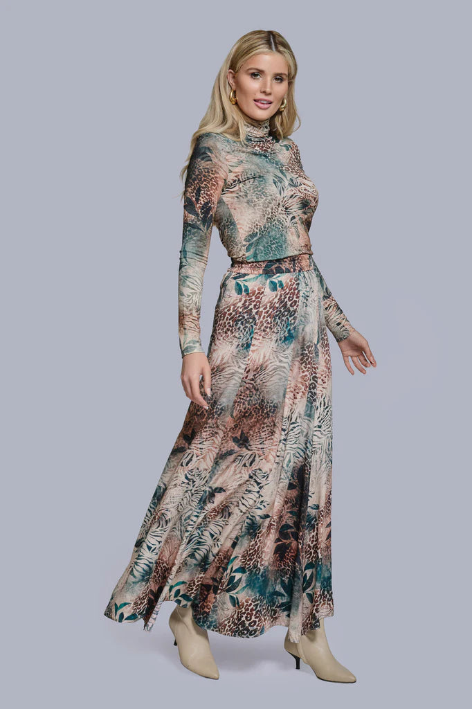 Printed Panel Maxi Skirt Multi Animal Print