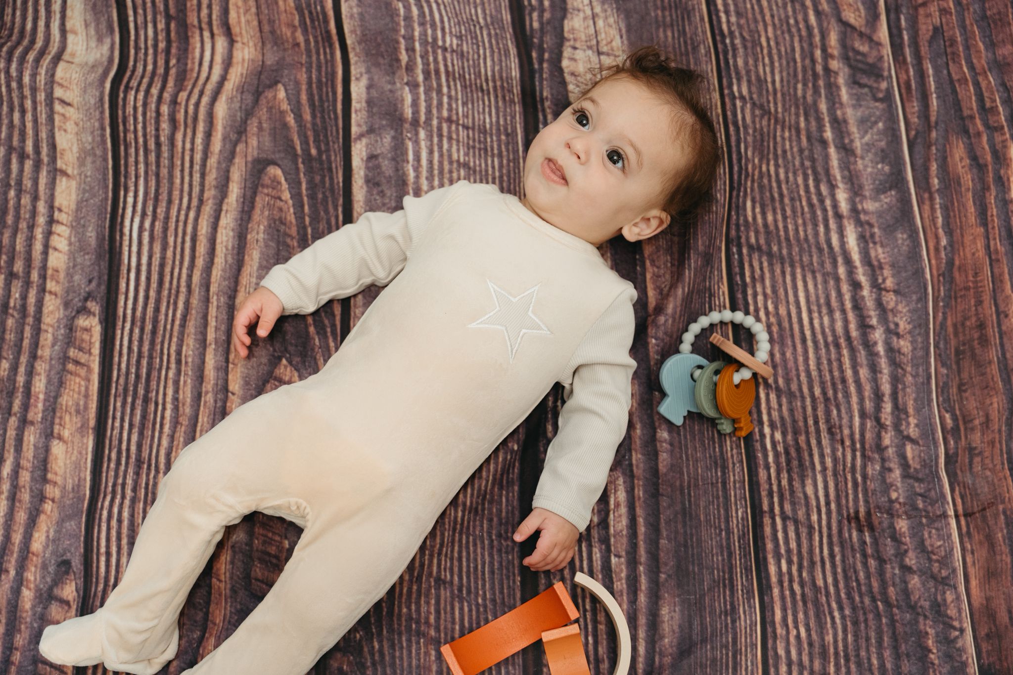 Beige Ribbed Velour Footie