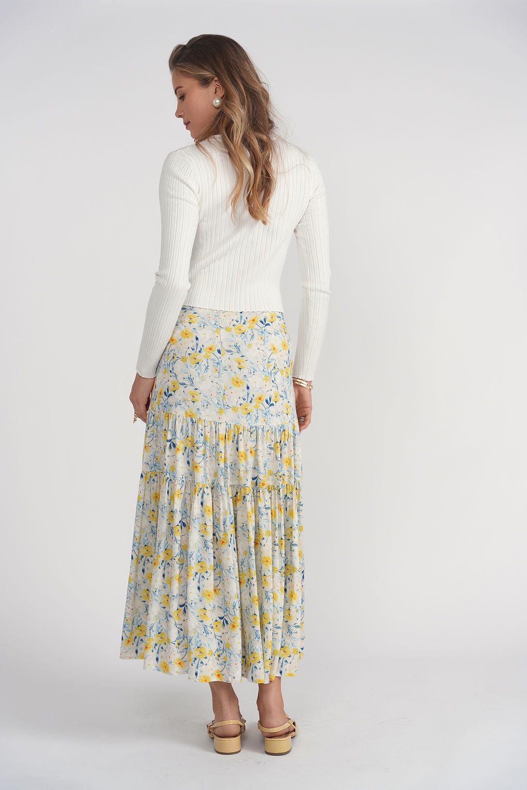 Tiered Maxi Skirt- Yellow Wildflowers