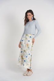 Bias Cut Midi Skirt- Abstract Floral Satin