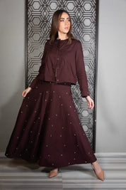 Metallic Bloom Skirt Eggplant