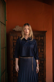 Cropped Denim Top with Fold Down Colour