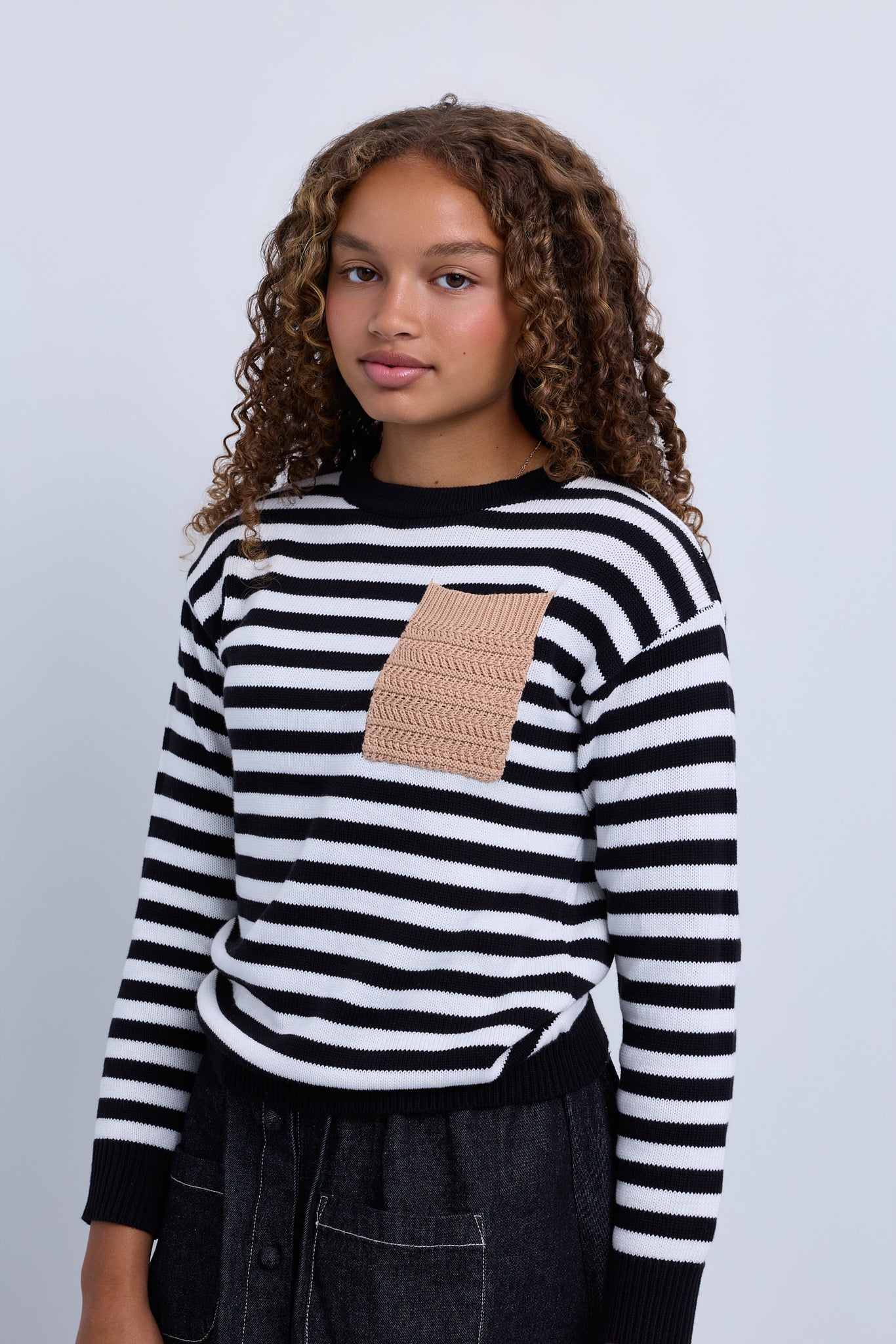 Striped Knit Top with Contrast Pocket