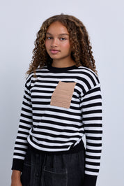 Striped Knit Top with Contrast Pocket