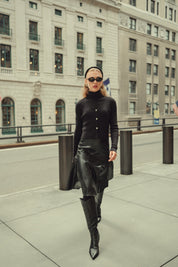 Drop Hem Leather Skirt- Black
