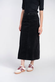 Fray Detail Corduroy Skirt- Black