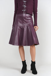Drop Hem Leather Skirt- Eggplant