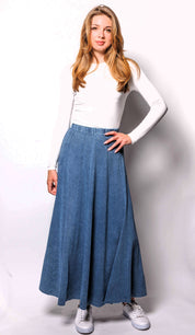 MAXI ACID WASHED RIBBED PANEL SKIRT