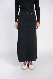 Black Denim Semi-Flare Skirt